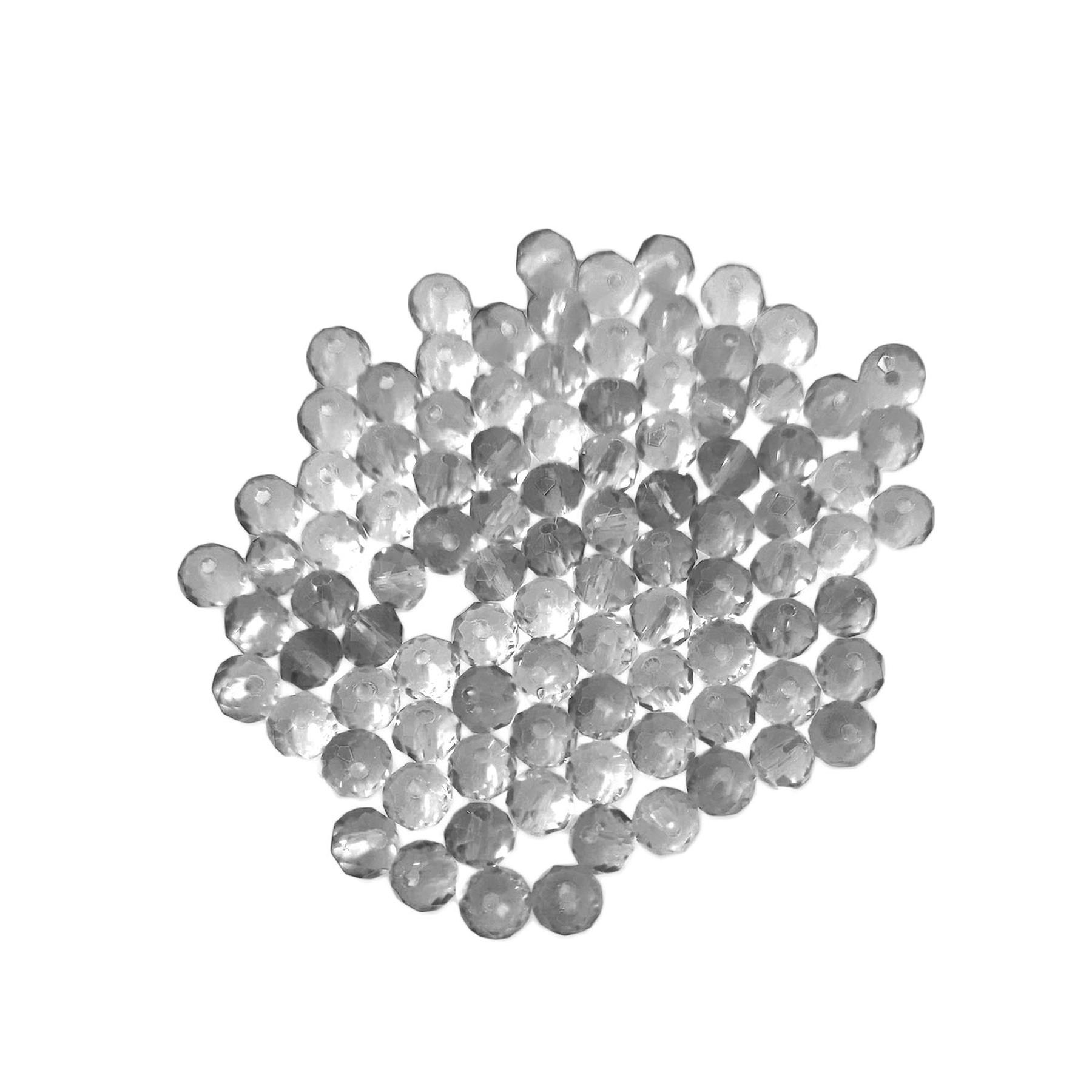 Glasperlen - Typ 'Facettiert' - 100  Stück - 6 mm - Weiß/Transparent