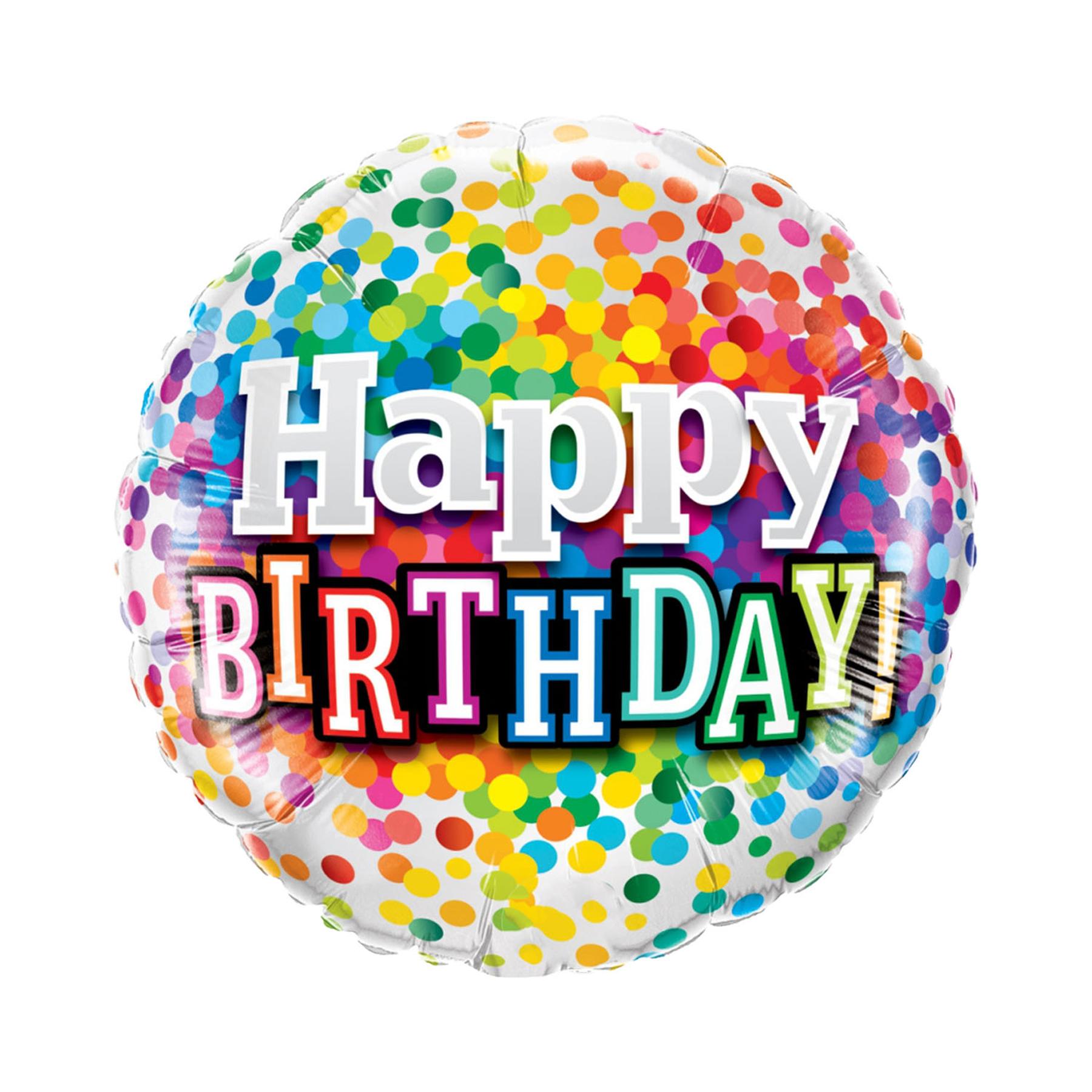 Folienballon - 18 Inch - Happy Birthday Rund - Bunt bepunktet