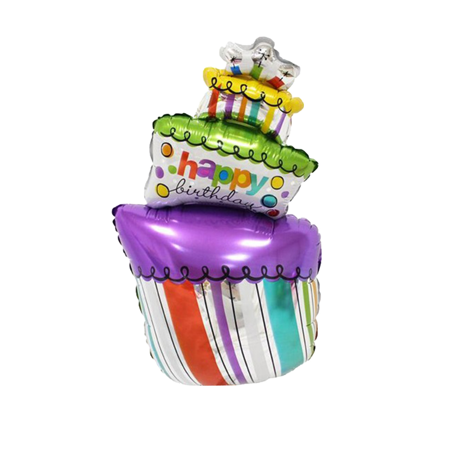 Folienballon - 40 Inch - Happy Birthday Torte - Bunt mit Silber