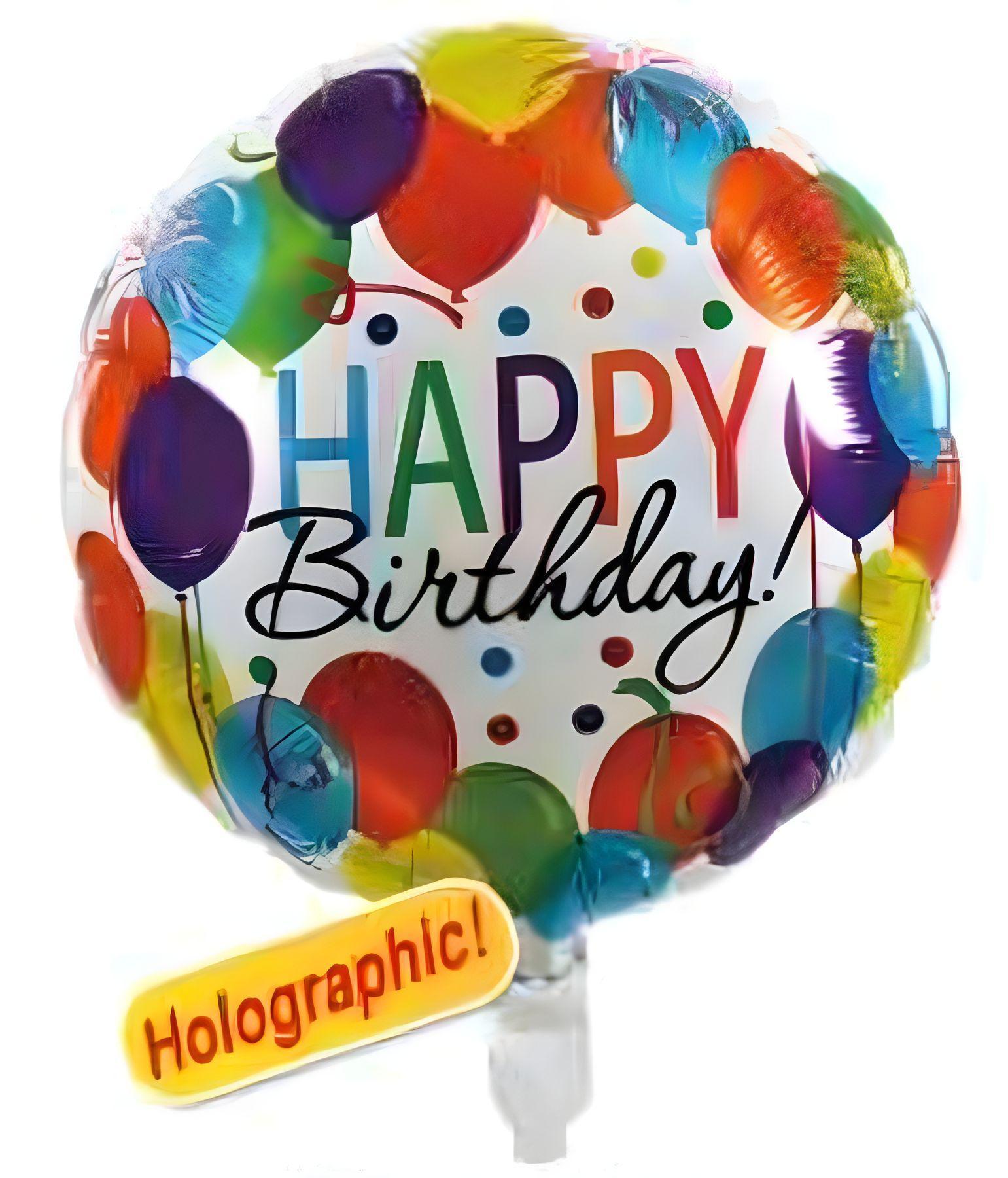 Folienballon Happy Birthday Luftballons holografisch, weiÃ?, bunte Schrift, ca. 45 cm