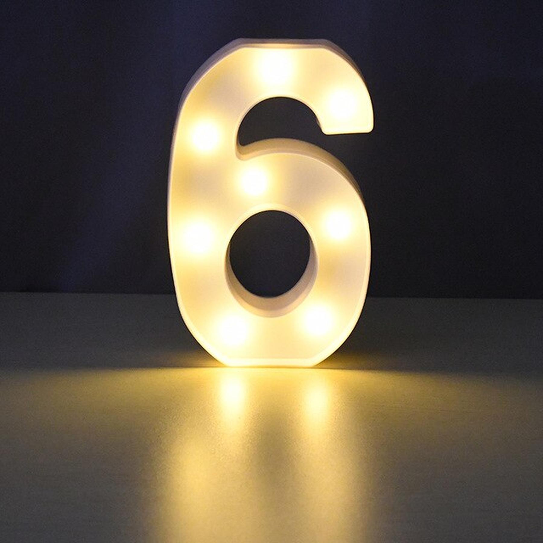 LED Leuchtzahl 3D, weiß, Zahl 6