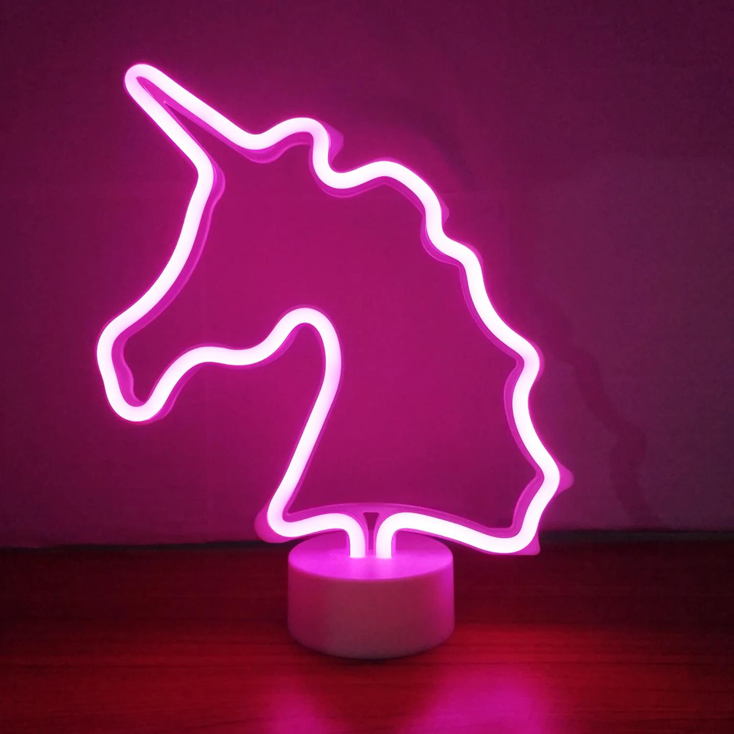 NEON LED Licht, dekorative Stand-Leuchte, Einhorn pink