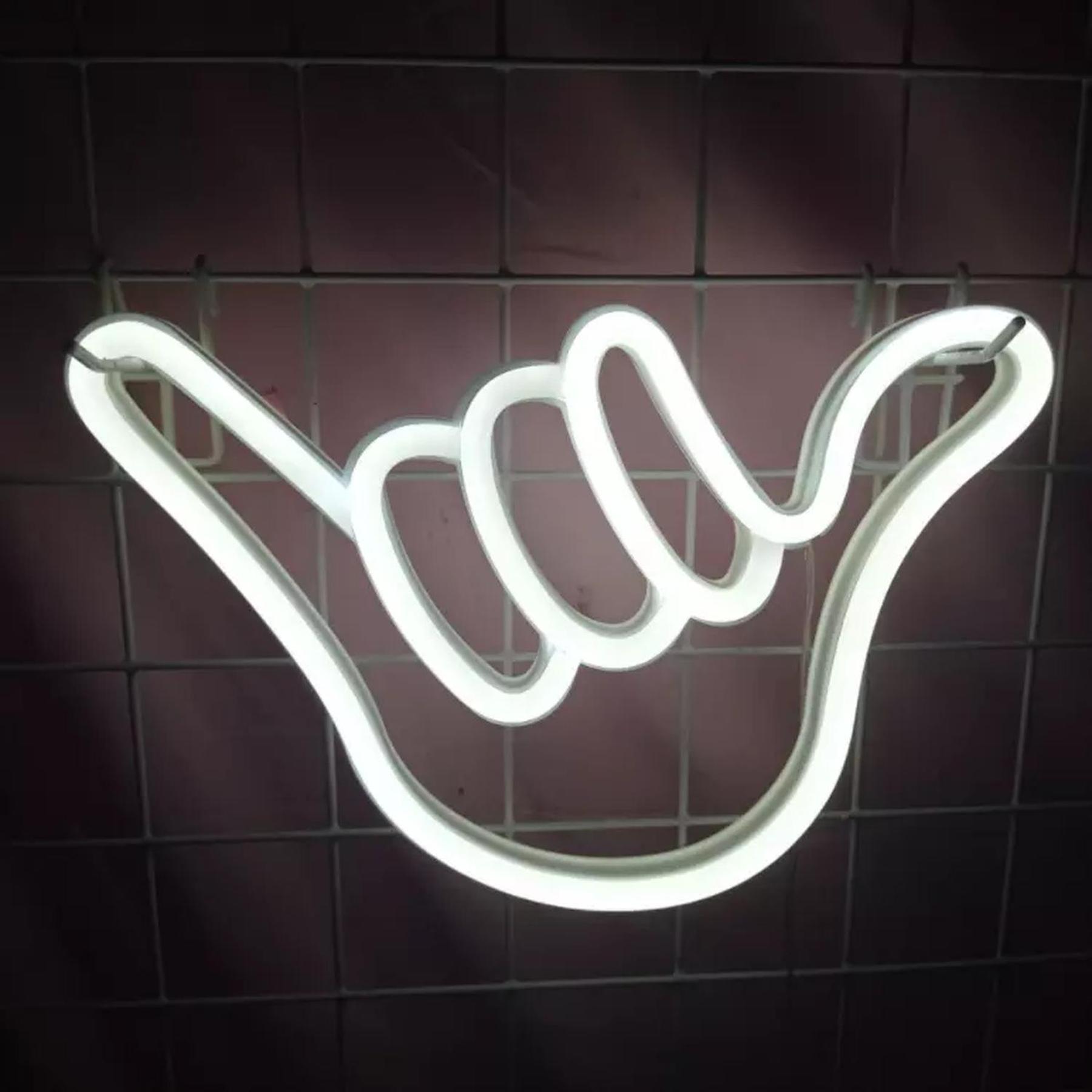 NEON LED Licht, dekorative USB Batterie Leuchte, Shaka Hand weiß, ca. 22,5  x 22 cm
