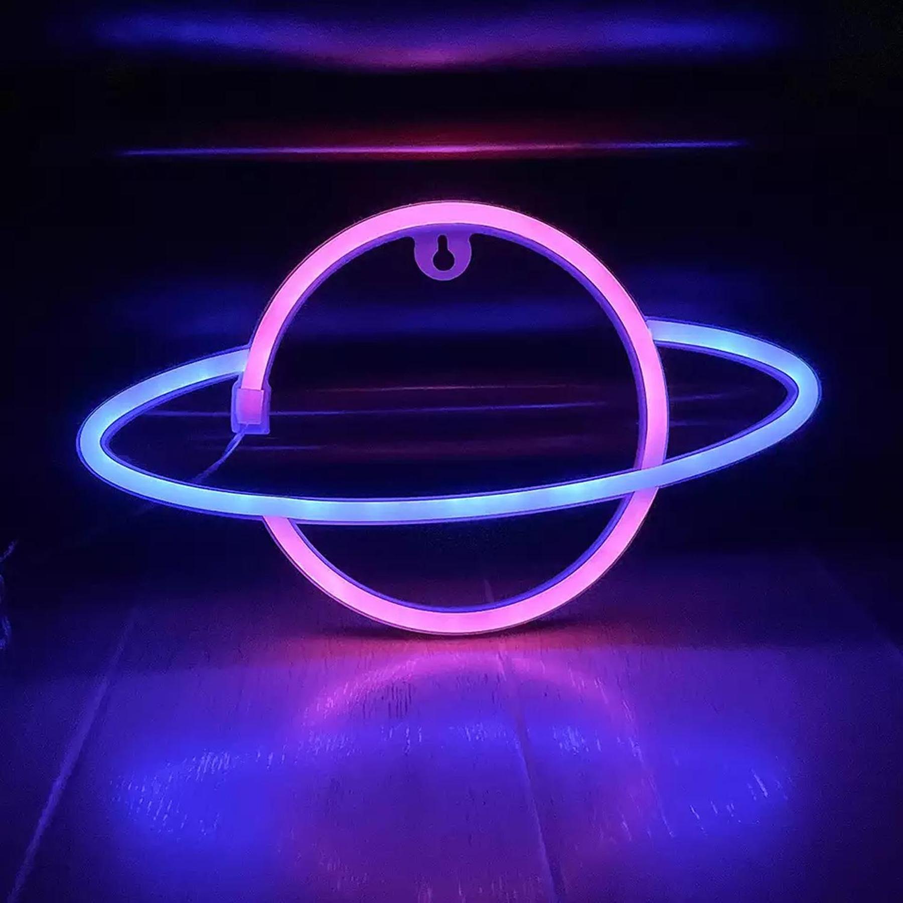 NEON LED Licht, dekorative USB Batterie Leuchte, Planet pink blau, ca. 30 x  17,5 cm