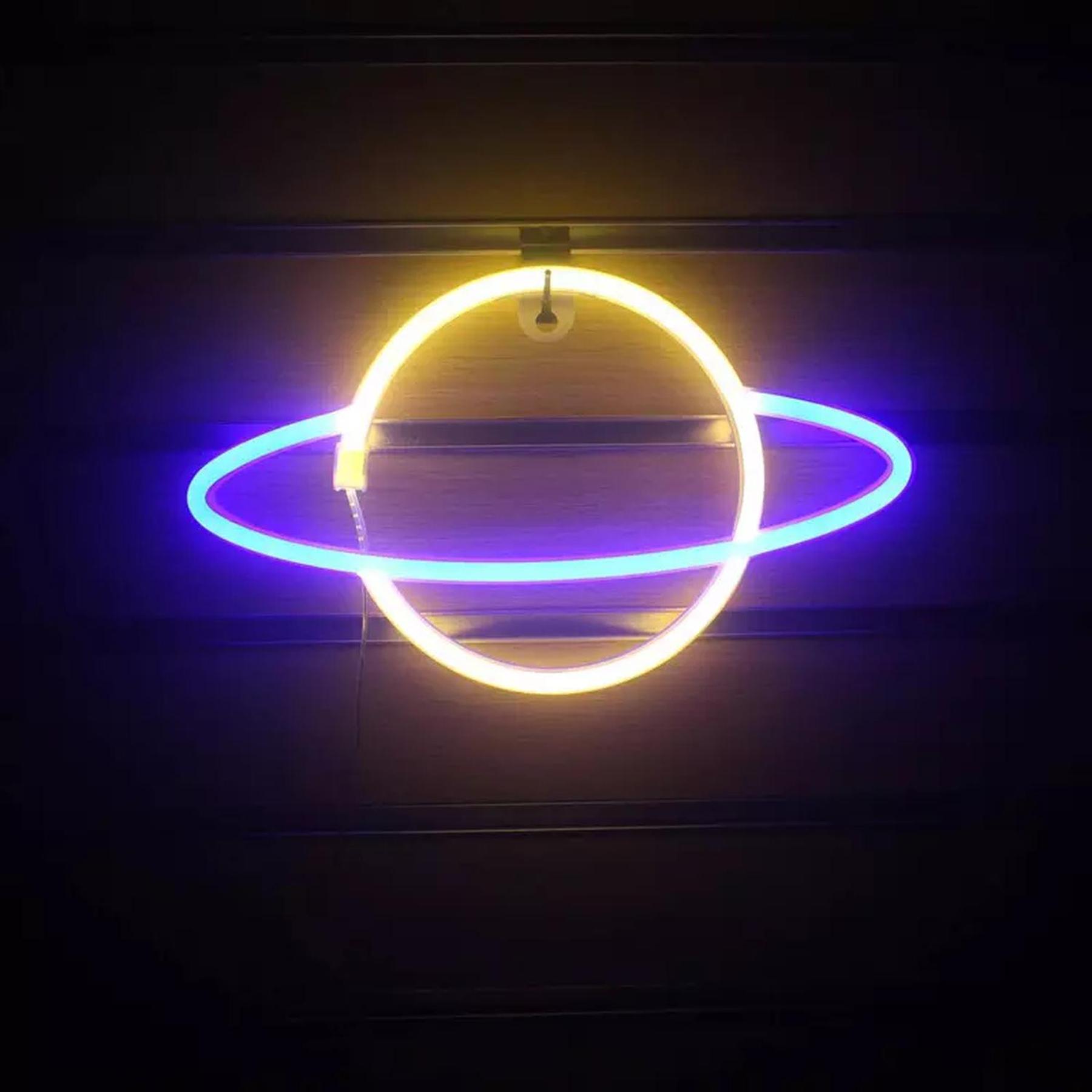 NEON LED Licht, dekorative USB Batterie Leuchte, Planet warmes Licht blau,  ca. 30 x 17,5