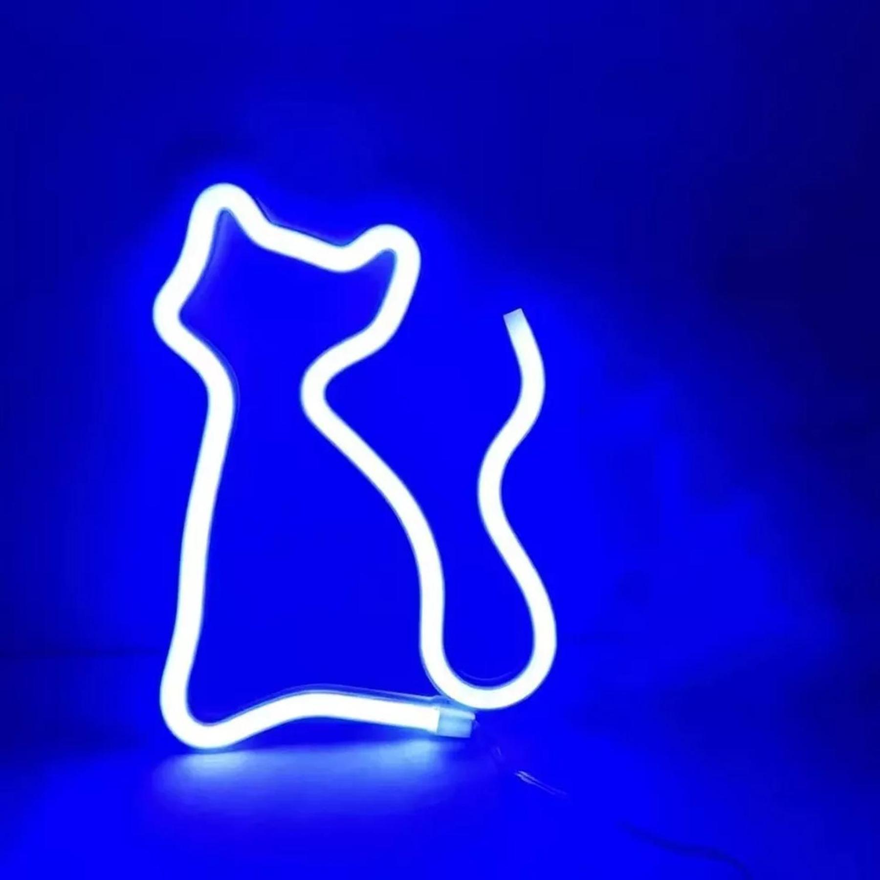 NEON LED Licht, dekorative USB Batterie Leuchte, Katze blau, ca. 17 x 23,5  cm
