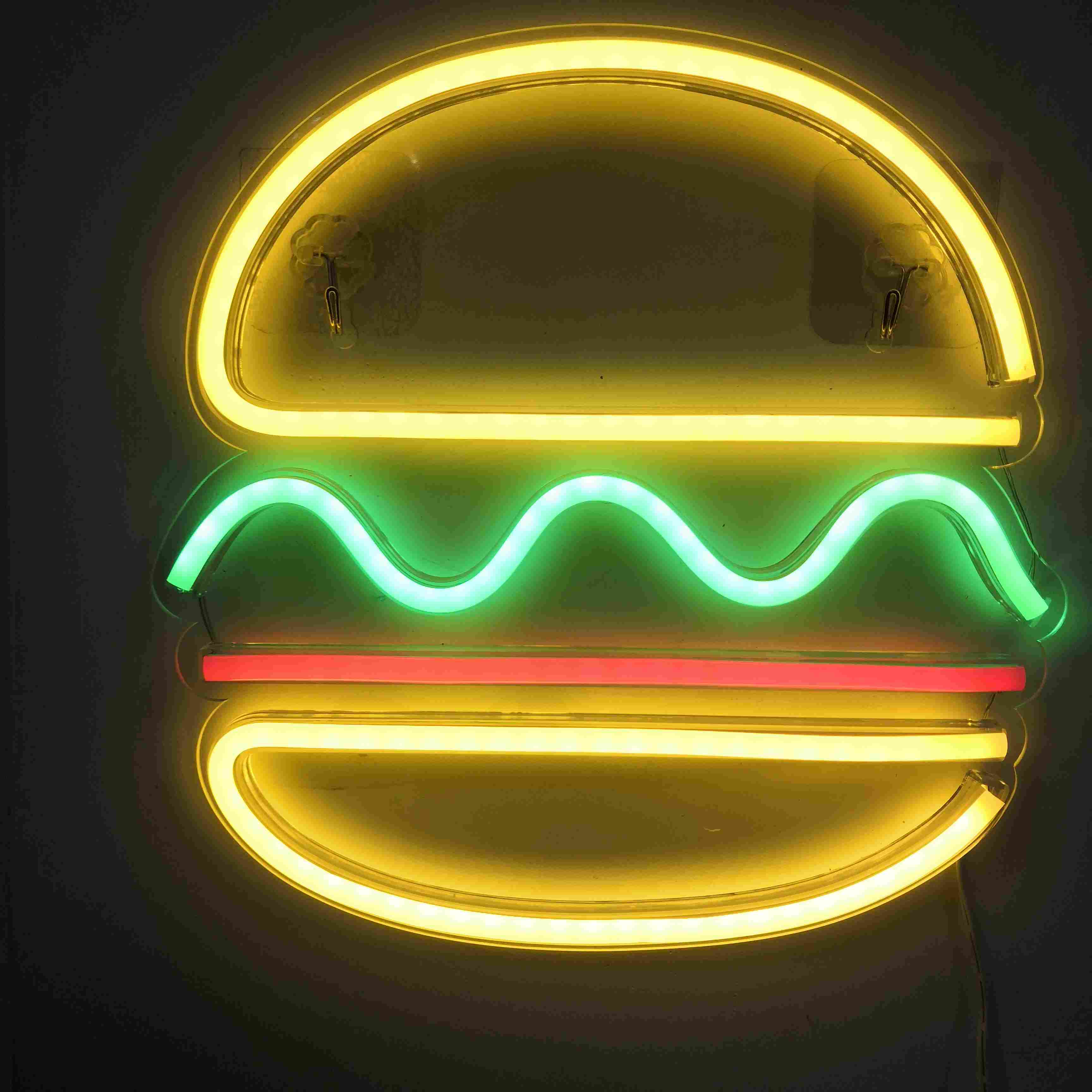 NEON LED Licht, dekorative Wand-Leuchte, Burger bunt