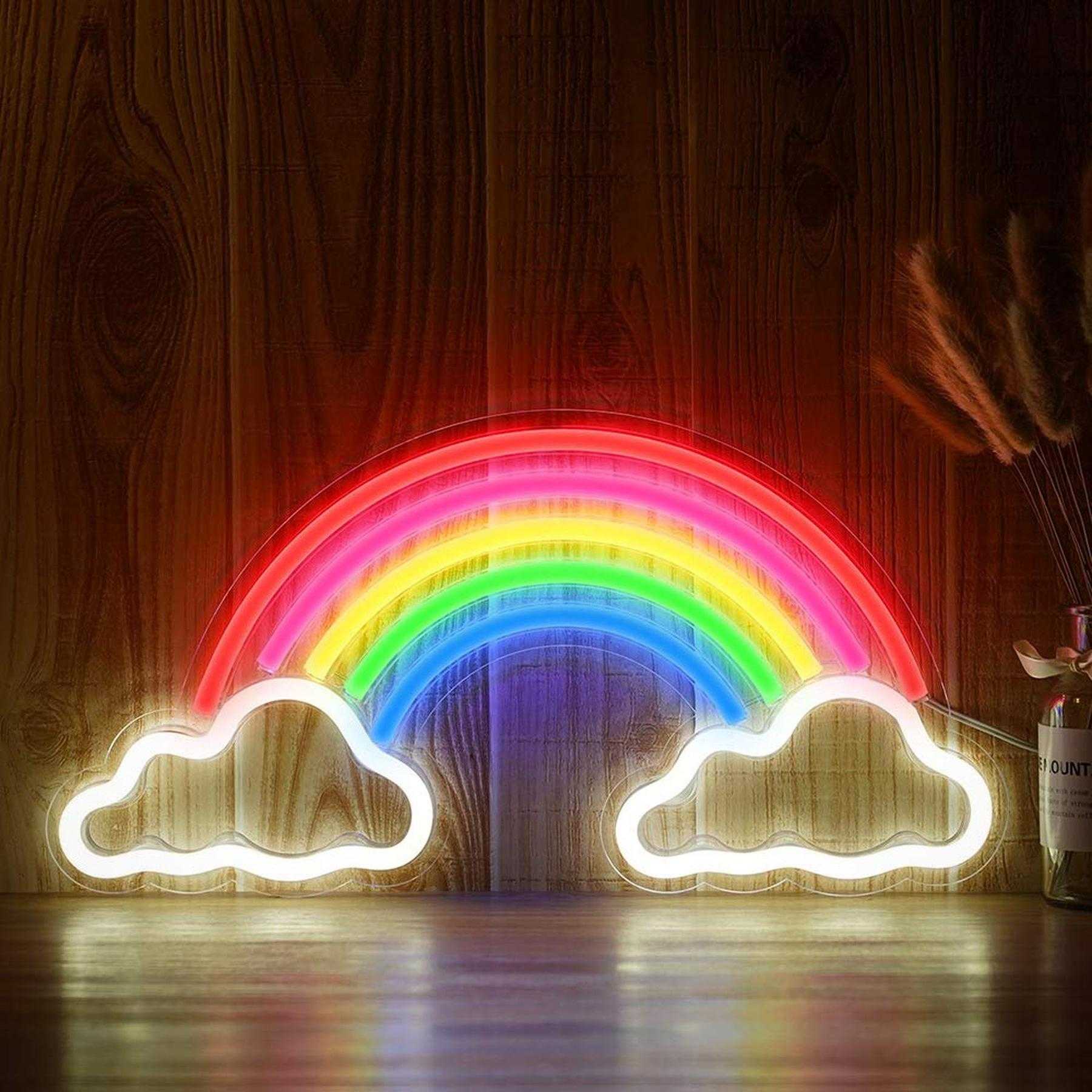NEON LED Licht, dekorative Wand-Leuchte, Regenbogen auf zwei Wolken