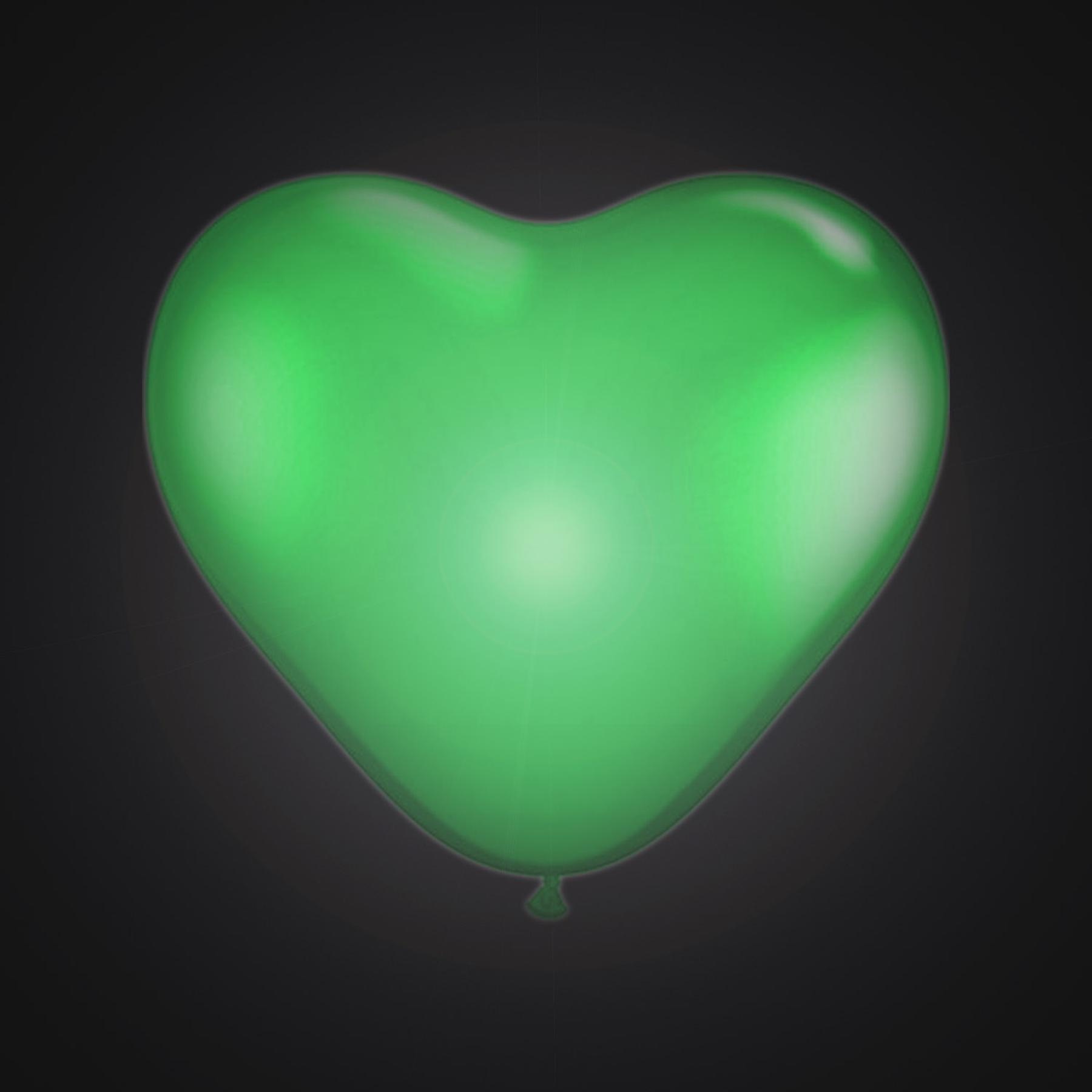10 Herzballons mit LED, 30 cm, Grün