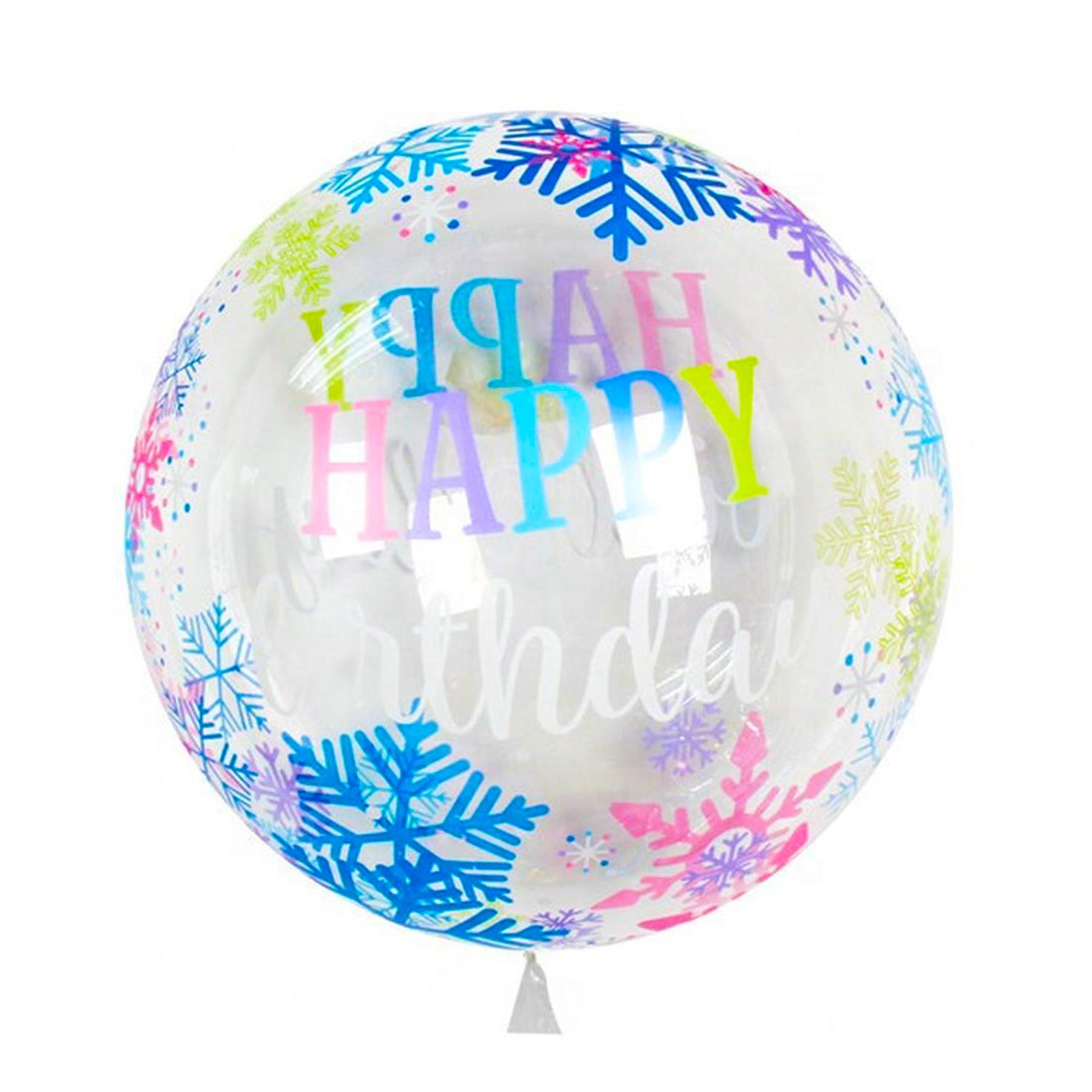 Transparenter Deko Ballon bunt mit Kristallen - Happy Birthday, 55 cm