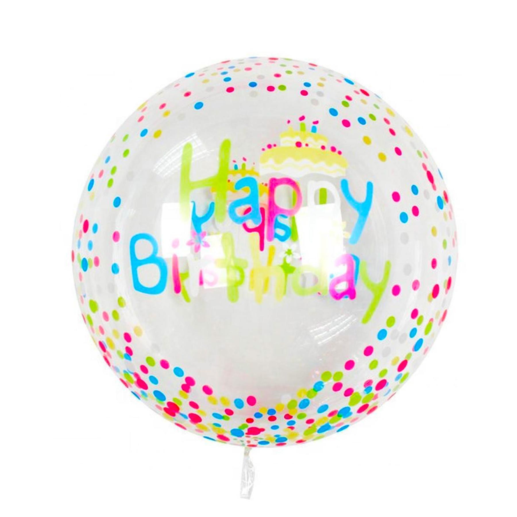 Transparenter Deko Ballon Happy Birthday bunt bepunktet, 55 cm