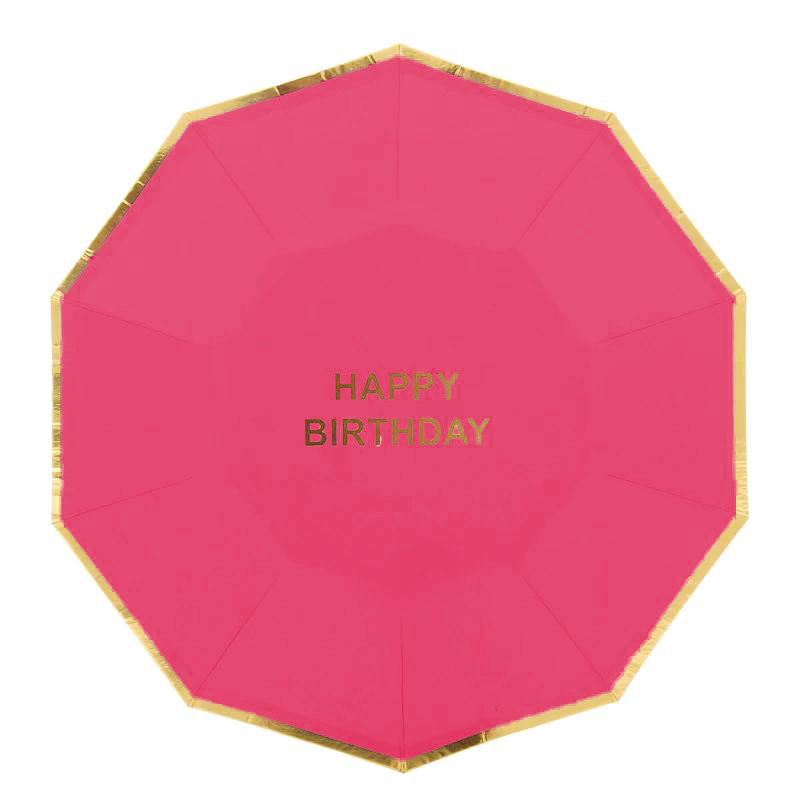 Pappteller, 18 cm, Happy Birthday, 6er Packung, Pink
