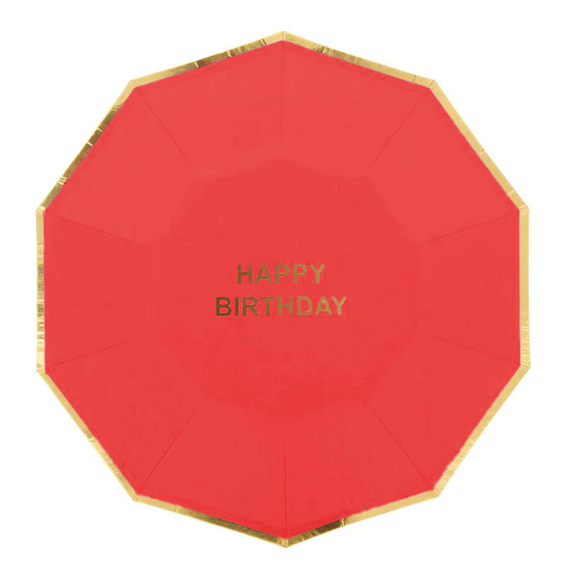 Pappteller, 18 cm, Happy Birthday, 6er Packung, Rot