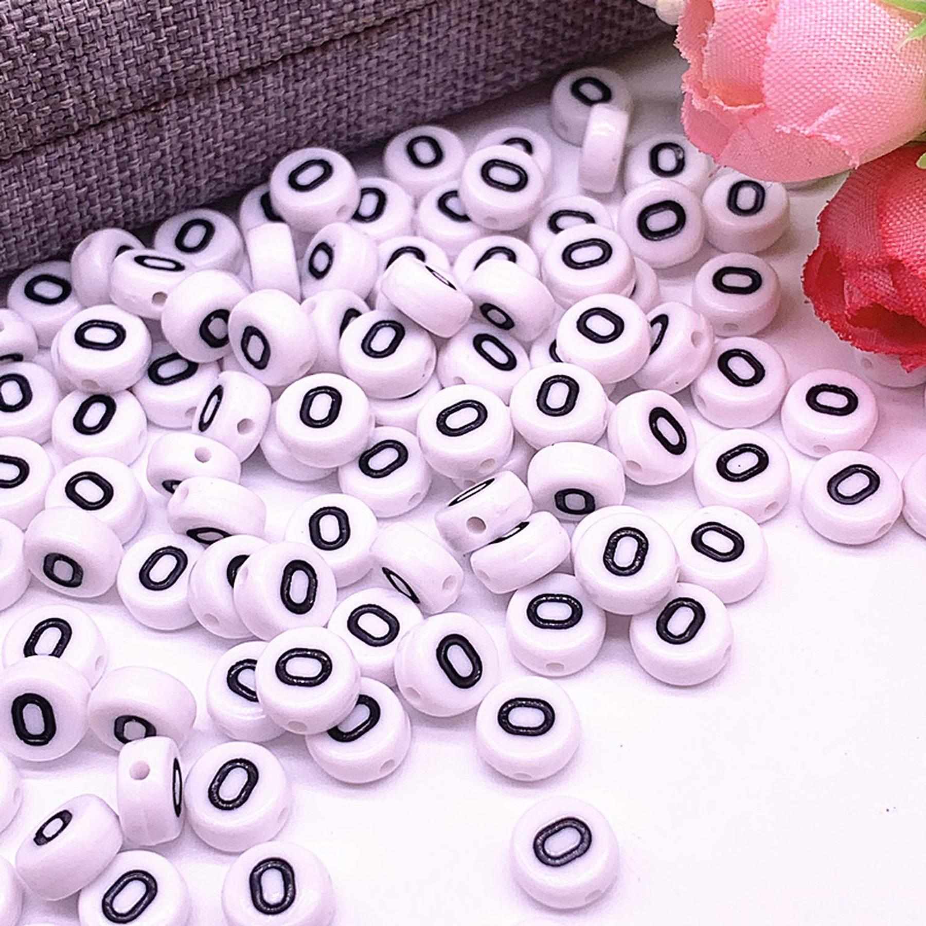 Buchstaben Perlen, 30 Stück, 4x7 mm, weiß mit schwarz, rund, Buchstabe O