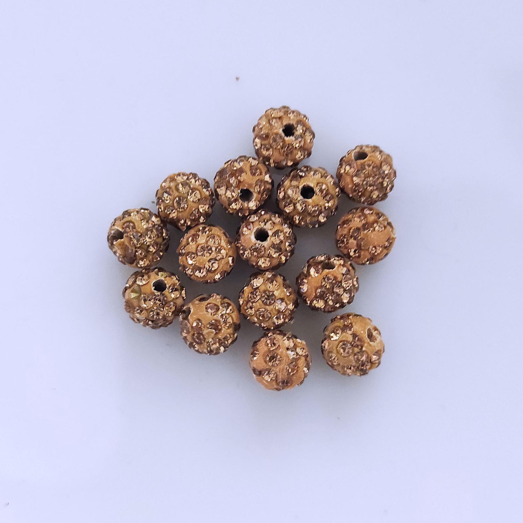 Shamballa Perlen, glitzer, 8 mm, 15 Stück, Braun hell