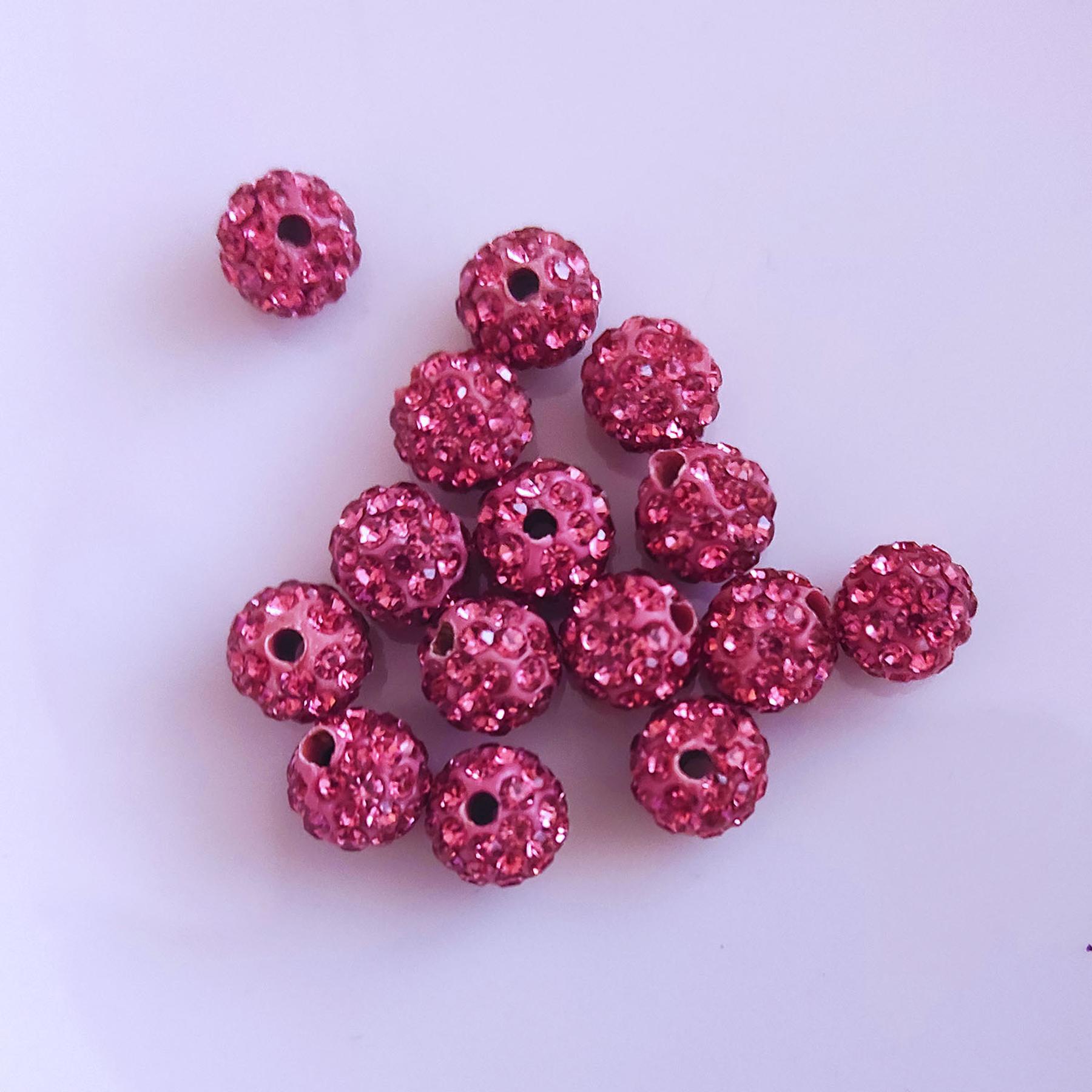 Shamballa Perlen, glitzer, 8 mm, 15 Stück, Pink
